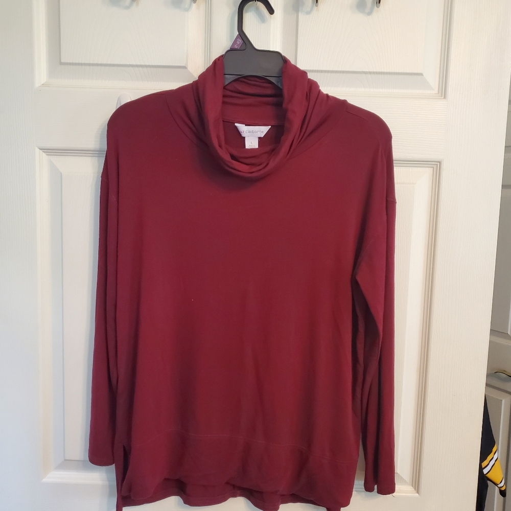 Liz Claiborne Maroon Turtleneck Sweater Classic Knit
